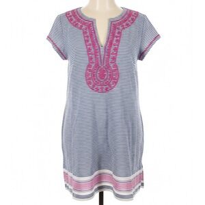 Vineyard Vines Blue White Striped Linen Embroidered Tunic Dress Pink Bib Size 8